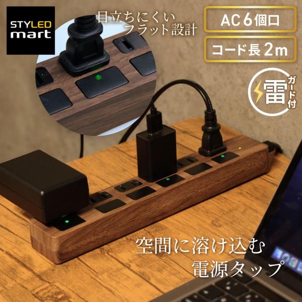 電源タップ 2m 雷ガード 6個口 PTP6DB-2 STYLED