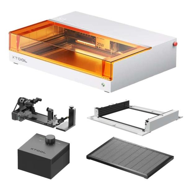 XTOOL 密閉型レーザー彫刻機 S1 20W Delux版（ホワイト）（本体+エアアシスト+ハニカ...
