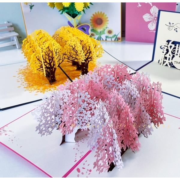 桜とゆりと藤とイチョウ　立体切り絵　グリーティングカード　ポップアップカード　入学式　卒業式　お祝い...