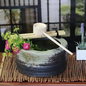 信楽焼 つくばい 竹付つくばい 金魚鉢 メダカ鉢 陶器 ツクバイ 蹲 手