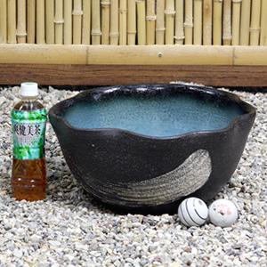 12号青釉ハケメ花型水鉢 信楽焼 金魚鉢、メダ...の詳細画像3