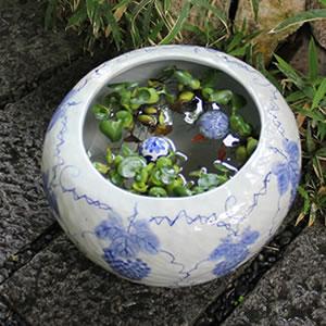 15号ぶどう絵手ひねり水鉢 信楽焼 金魚鉢、メ...の詳細画像2