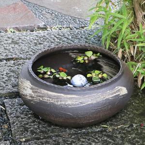 15号黒はけ目水鉢　信楽焼　金魚鉢、メダカ鉢にお勧め　陶器鉢　水鉢　［su-0178］