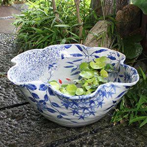 17号四季花ひねり水鉢 信楽焼 金魚鉢、メダカ鉢...の商品画像