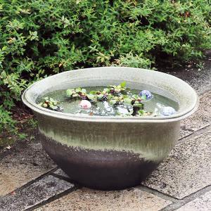 25号古陶手ひねり水鉢　信楽焼　金魚鉢、メダカ鉢にお勧め　特大サイズ　スイレン鉢　［su-0080］