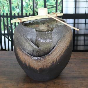 信楽焼 涼電動つくばい 陶器つくばい 循環 水琴窟 水流 蹲 筧 かけひ