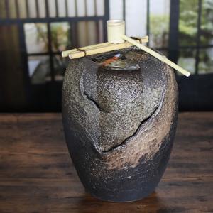 信楽焼 涼電動つくばい 陶器つくばい 循環 水琴窟 水流 蹲 筧 かけひ