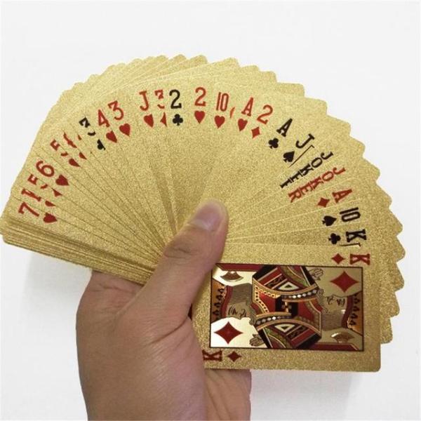 24 18kゴールドトランププラスチックポーカーゲームデッキ箔ポーカーパックマジックカード防水カード...