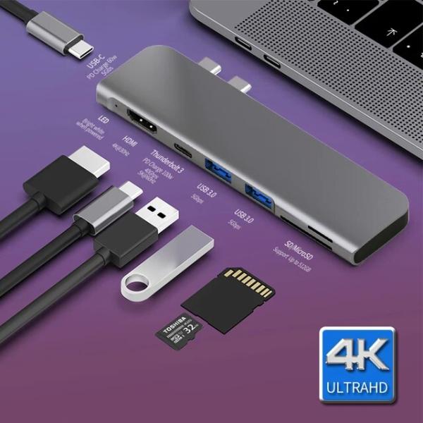 Usb 3.1タイプcハブhdmiアダプタ4 18kサンダーボルト3 usb cハブハブ3.0 tf...