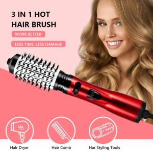 回転式電動ヘアブラシ,2 in 1,ストレートナー,カーラー,ヘアドライヤーブラシ,熱風ブロー,負イオン,スタイリングブラシ