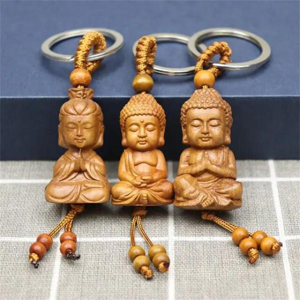 3d刻印のマホガニーキーホルダー,本物の仏陀のペンダント,ジュエリー作りのアクセサリー