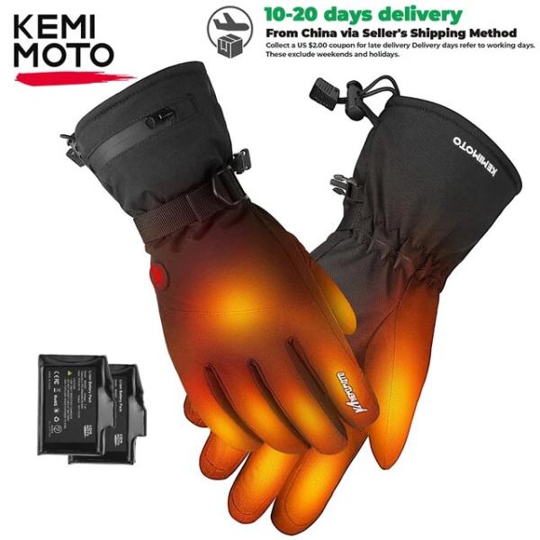 Kemimoto加熱手袋冬の雪モービルスクーターバイクスキーグローブ防水タッチスクリーン充電式バッテ...