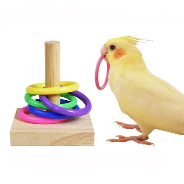 鳥のトレーニングおもちゃセット,木製ブロックパズル,オウムのおもちゃ,プラスチックリング,インテリジ...