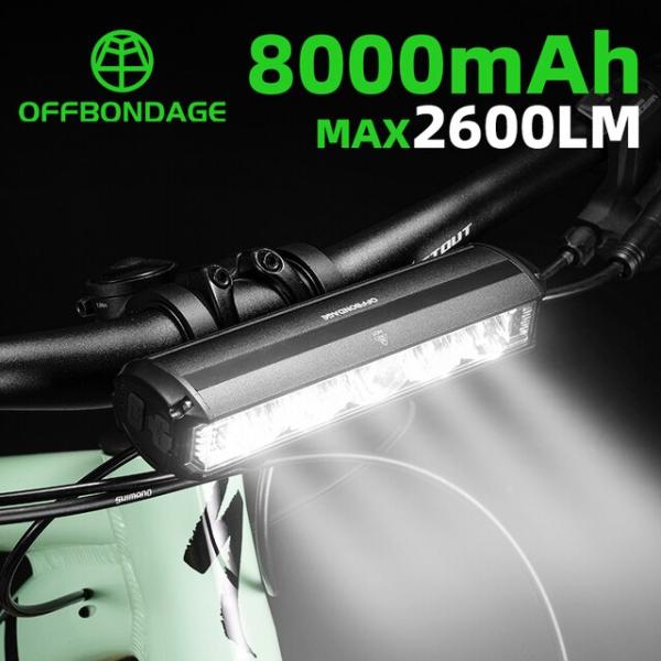 オフロードバイクライト,2600ルーメンのヘッドライト,8000mAh,防水,USB充電,マウンテン...