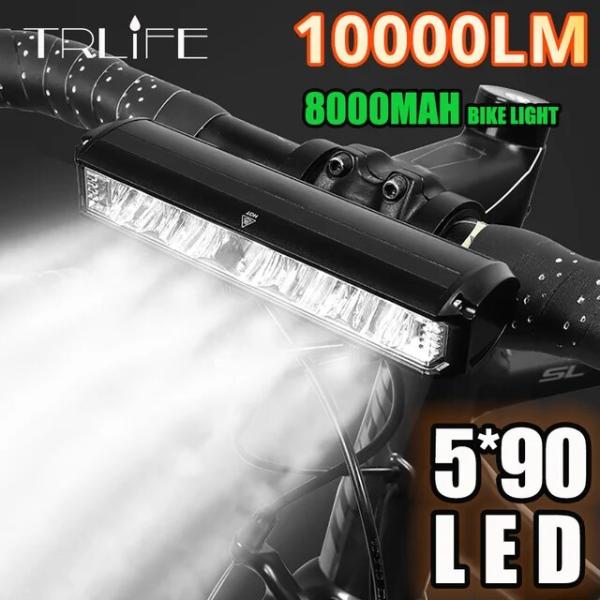 Trlife-防水自転車フロントライト,10000lm自転車ヘッドライト,8000mah,5 * p...