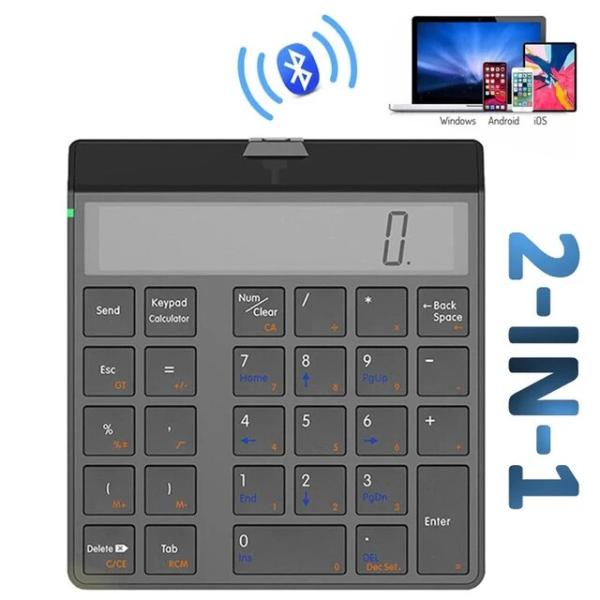 数字キーボードと電卓,2 in 1,キー付き,Bluetooth付き,ワイヤレス電子計算機,12桁