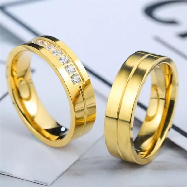 Aaa cz-男性と女性のためのステンレス鋼のリング,金メッキの結婚式のためのリング,キュービックジ...