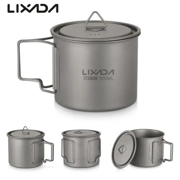 Lixada-超軽量チタンカップ,屋外ピクニック用,折りたたみハンドル付き,300ml/350ml/...