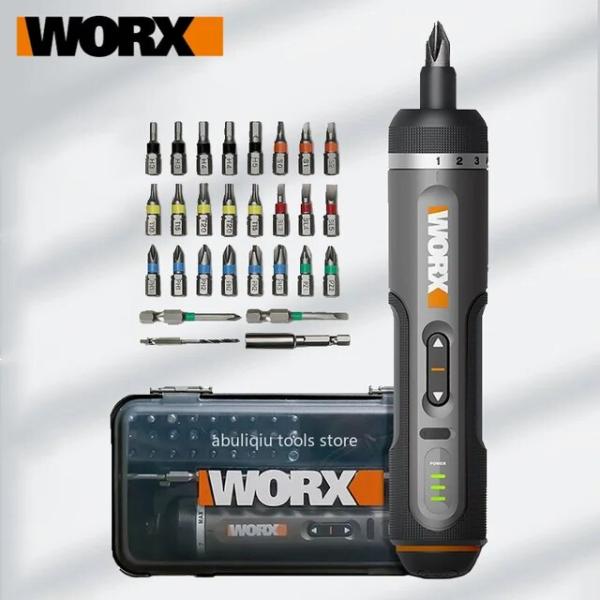 Worx-ミニワイヤレス電気ドライバーセット,4v,wx242,充電式USBハンドル,30ビット,ド...