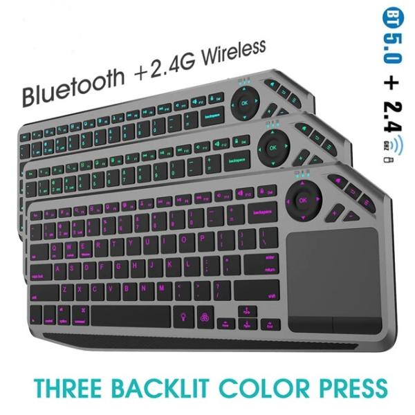 タッチパッド付き7色のBluetoothワイヤレスキーボード,バックライト付き,2.4g,充電式,ス...