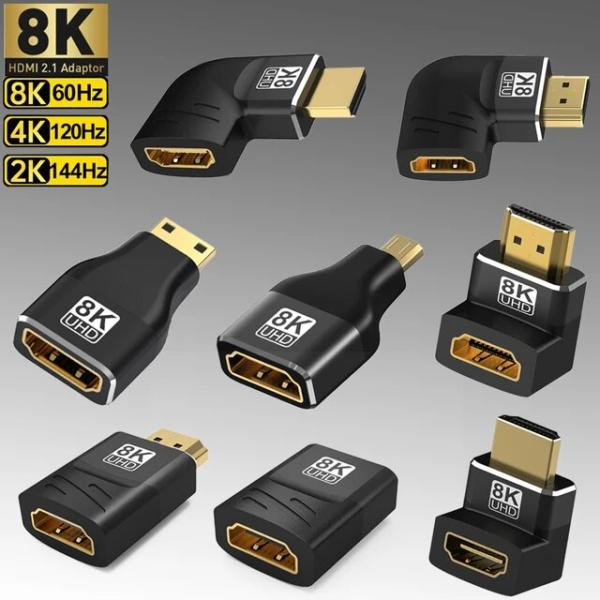 Hdmi-オスおよびメスアダプター,270度,直角ミニ/マイクロhdmiアダプター,8k 60hz ...