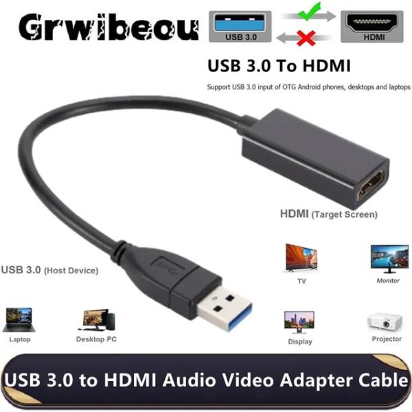 USB 3.0-HDMI互換コンバーター,オス-メス外部グラフィックスカード,PC,ラップトップ,h...