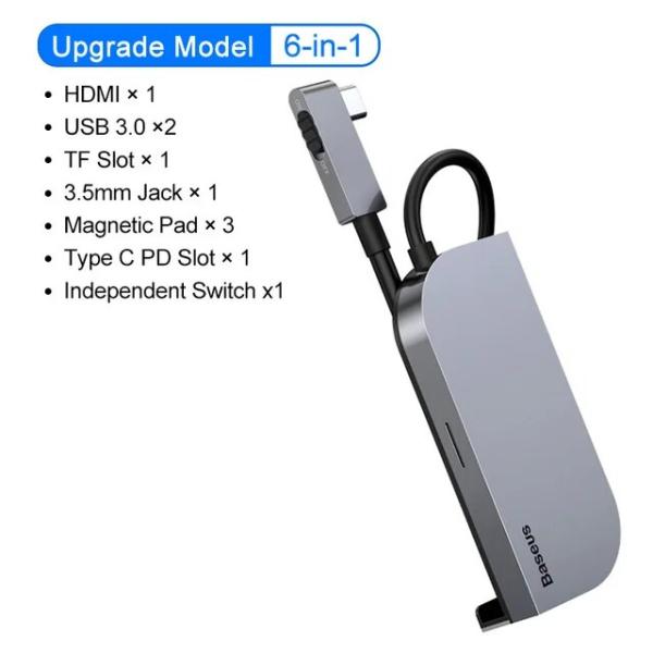 Baseus USB C ハブ - USB 3.0 拡張ドック 6 より多くの USB ポート iP...