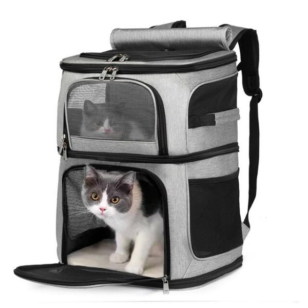 オックスフォード生地のポータブルダブルレイヤーペットバッグ,大容量キャリア,2匹の猫を運ぶことができ...