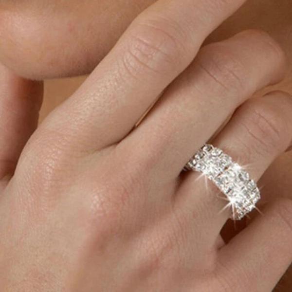 ラインストーン,シルバーメッキの結婚指輪,いくつかのラインストーン,女性用のストレッチリング