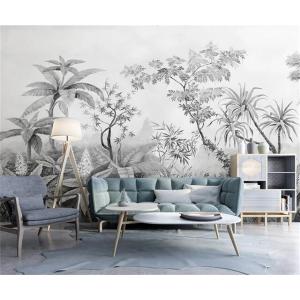 パーソナライズされた壁紙黒と白の熱帯植物熱帯雨林の壁画寝室の装飾