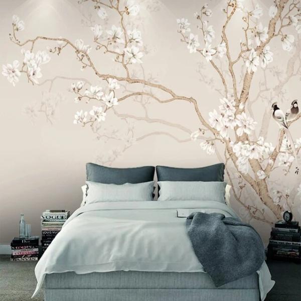 カスタム壁画壁紙現代中国スタイルのハンド塗装モクレンの花の鳥写真の壁紙寝室 Papel デ Pare...