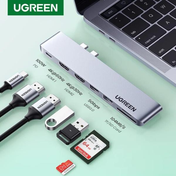 Ugreen-USBタイプCハブ,デュアルUSB-Cからhdmi rj45,usb pd 3.0 s...