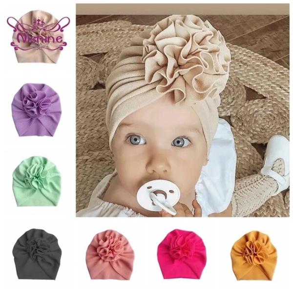 Nishine-女の子のための花の赤ちゃんの帽子、新生児の伸縮性のあるターバン、女の子のための帽子、...