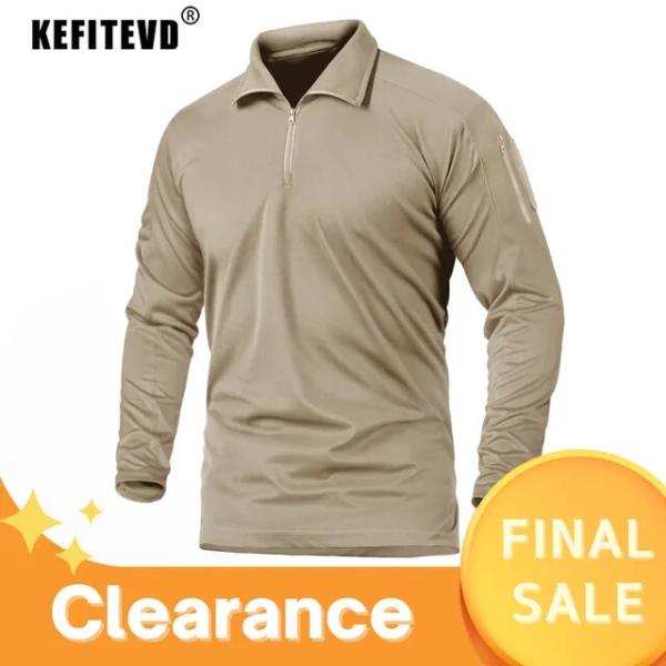 Kefitevd-メンズタクティカルロングスリーブシャツ、ジッパーカラー、ハンティングジップアッププ...