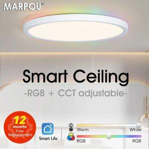 Smarpou-Tuya LEDシーリングライト モダンなRGB照明 アプリケーションによる音声制御 Googleを備えたスマートランプ 寝室に最適