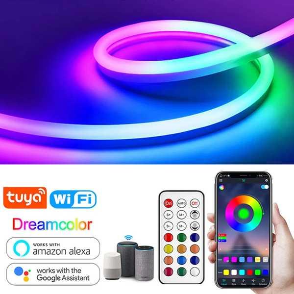 Tuya-インテリジェントLEDネオンロープライト Wi-Fi Bluetooth リモコン rgb...