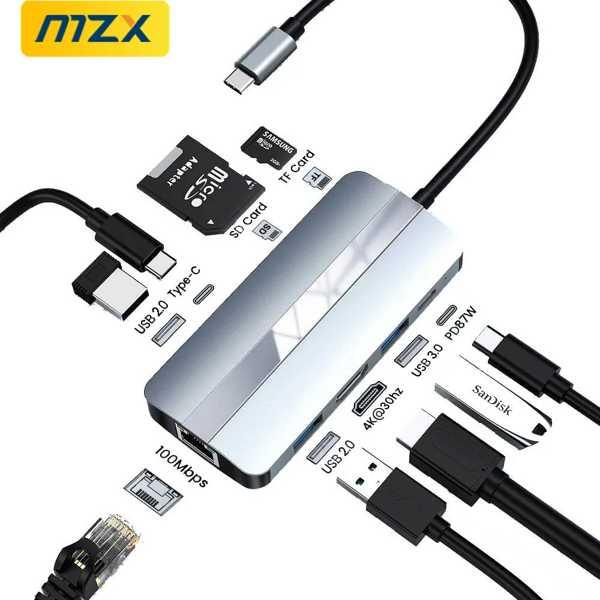 Mzx USBハブスプリッター、ドッキングステーション、タイプc、3 0、3.0アダプター、4k、h...