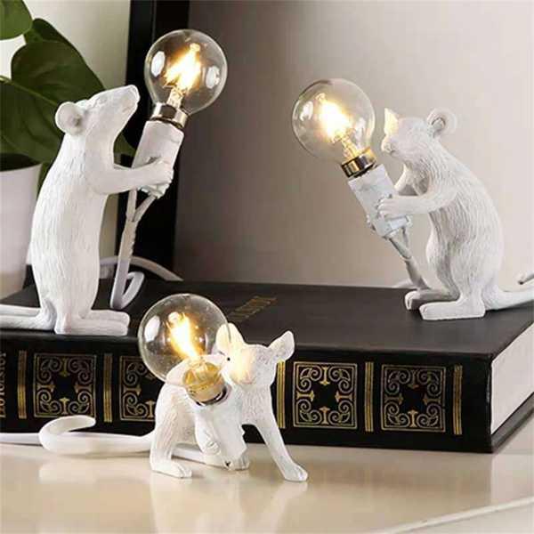 樹脂製のモダンなLEDテーブルライト 動物の照明 ラット 猫 リス マウス テーブルランプ 家の装飾...