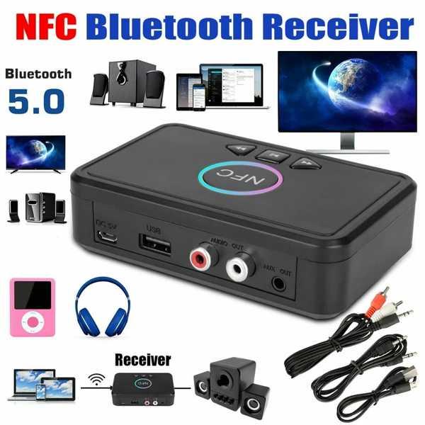 Bluetooth付きオーディオ送信機と受信機 NFC Bt5.0 3.5mmジャック AUX ステ...