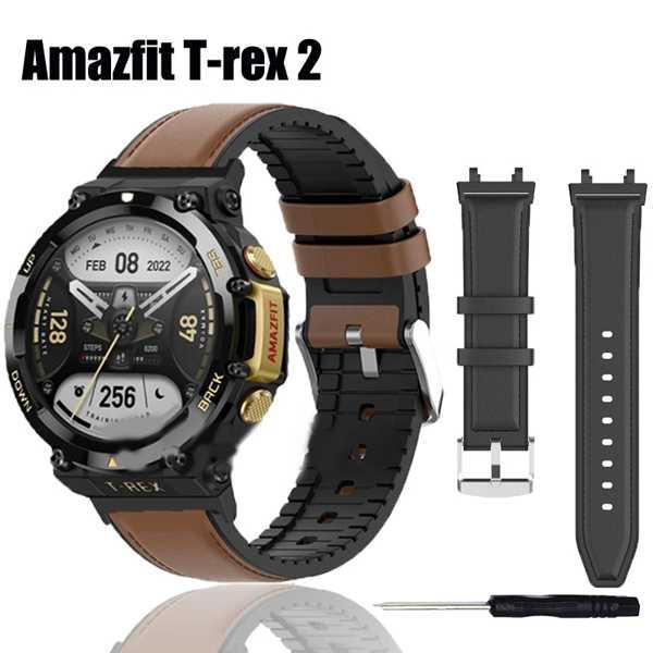 革のpuストラップhuami amazfit tレックス2スマート時計バンド交換ブレスレットxiao...