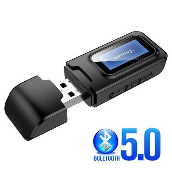 2 in 1 Bluetooth送信機受信機 液晶画面 3.5mm 車 PC TV Bluetoot...