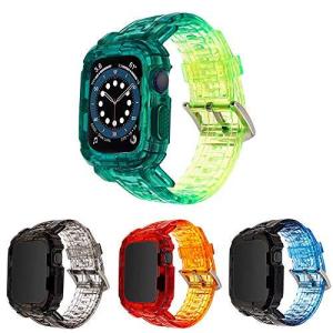 NikalaJP Apple Watch バンド ケース 透明 一体型 グラデーション 衝撃吸収 全面保護 脱着簡単 AppleWatch Series1/2/3/4/5/6/7/SE対応