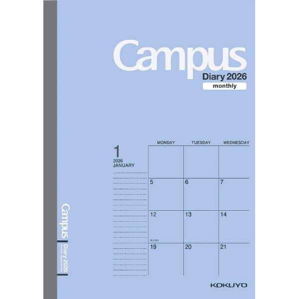 コクヨ 2026年 キャンパスダイアリー 手帳 A6 [マンスリー] 12月始まり ブルー ニ-CM...