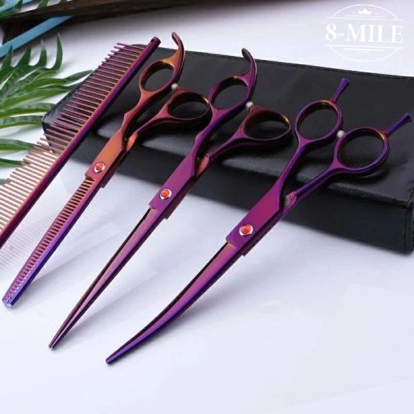 【送料無料】高級感 プロ トリミング シザー ステンレス製 ストレートとカーブ ハサミ セニングシザ...