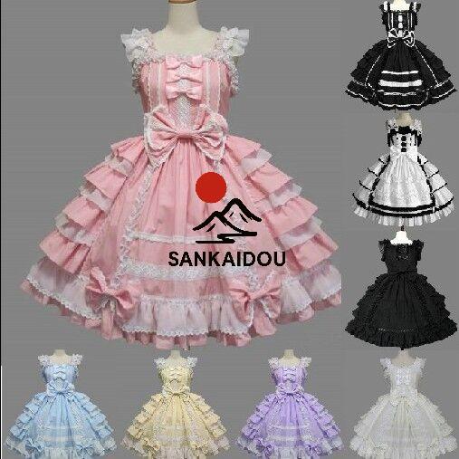 【送料無料】甘いロリータワンピース レース切り替えコットン　レースリボンアイドル衣装フリルレイヤーロ...