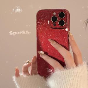 「送料無料」ワインレッド　スマホケース　iPhone16Proケース　iPhone15ProMaxケース、巳年　iPhoneX、11，12，13，14，15，16ケース　グリッター
