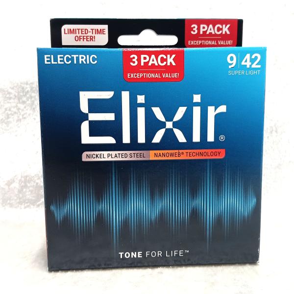 お得な Elixir NANOWEB Super Light(.009-.042)×3set 数量限...