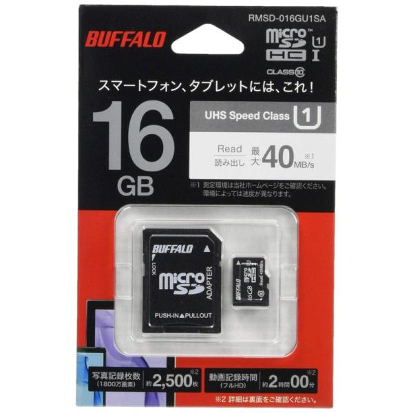 BUFFALO UHS-I Class1 microSDカード SD変換アダプター付 16GB RM...