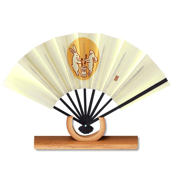 【歳時扇子】豆扇子台付きセット/月うさぎ(2023-mame)