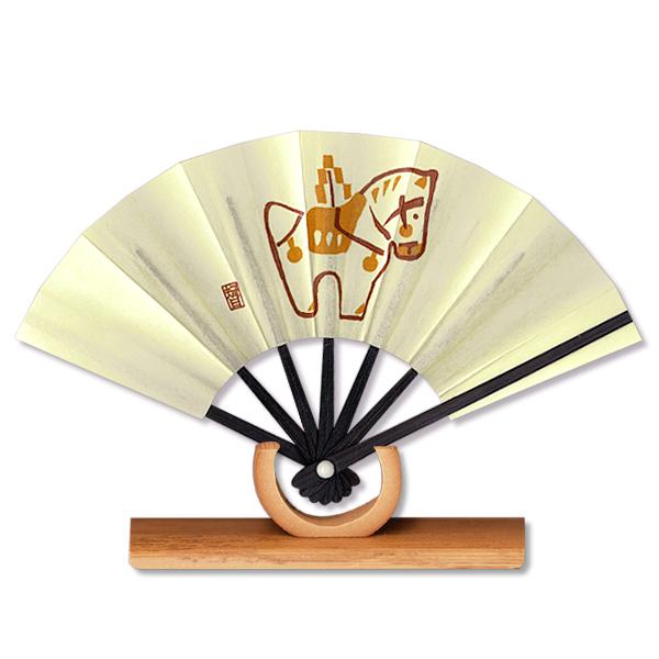 【 干支 扇子 】お正月 干支 豆扇子 台付き セット / 張り子 うま / 午 (2026a)